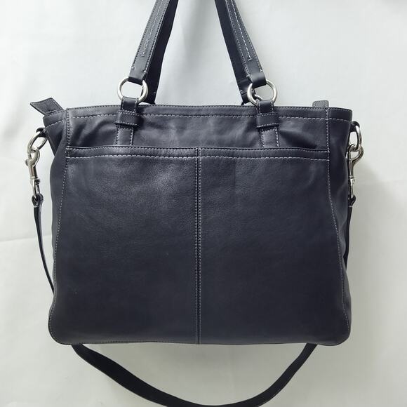 Coach Black Soft Leather Turnlock Double Handles Satchel Zipper Closure Bag - Picture 3 of 16